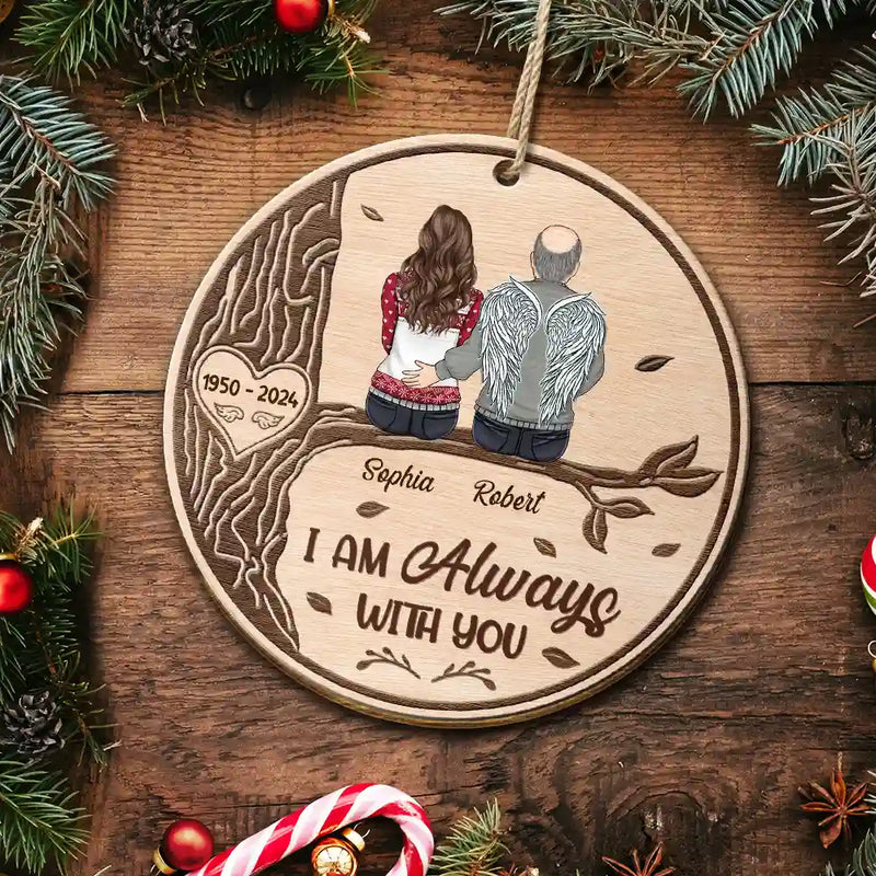 Family - I Am Always With You Sitting On The Tree - Personalized Custom Shaped Wooden Ornament