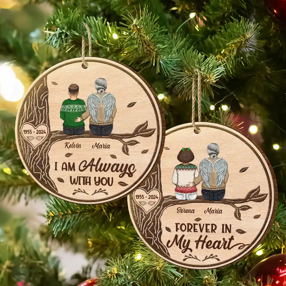 Family - I Am Always With You Sitting On The Tree - Personalized Custom Shaped Wooden Ornament