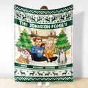 Family,Parents,Gift For Kids,Pet Lovers,Dog Lovers,Cat Lovers - Merry Christmas Family With Pets - Personalized Fleece Blanket, Sherpa Blanket