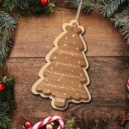 Sapin de Noël personnalisé avec nom de famille - Décoration en bois à 2 couches 