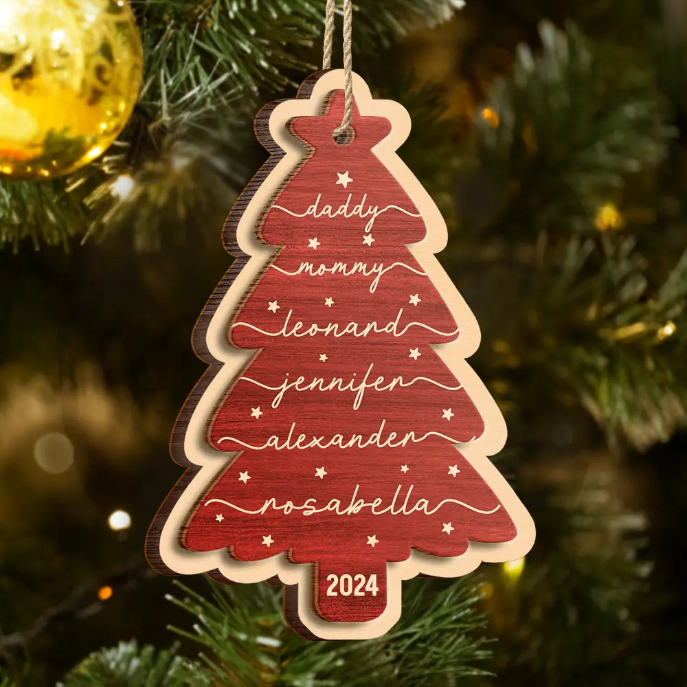 Family Name Christmas Tree - Personalized 2-Layered Wooden Ornament