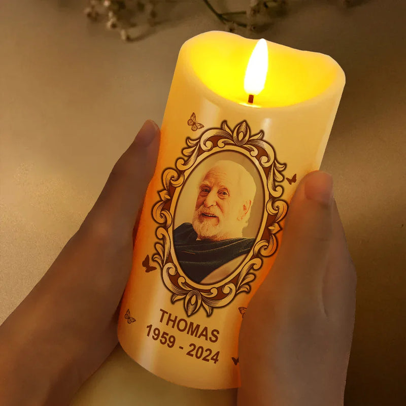 Memorial, Parents, Gift For Grandparents, Gift For Sibling - Custom Photo This Candle Is Lit - Personalized Flameless LED Candle
