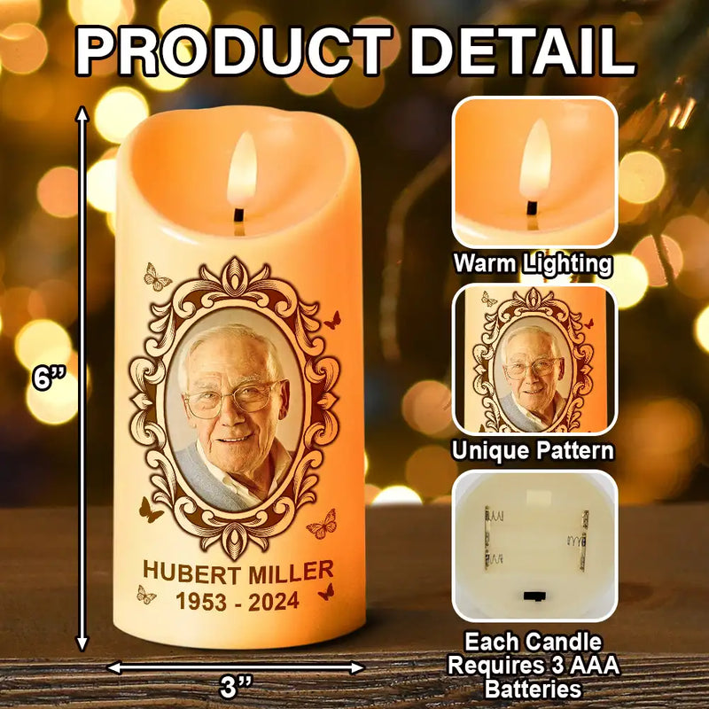 Memorial, Parents, Gift For Grandparents, Gift For Sibling - Custom Photo This Candle Is Lit - Personalized Flameless LED Candle
