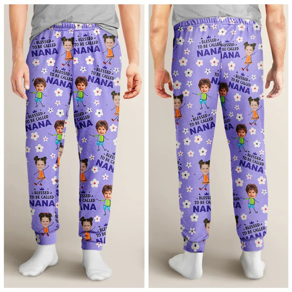 Gift For Grandma, Gift For Mother - Custom Photo Bless To Be Called Grandma Nana Flower Pattern - Personalized Pajama Pants