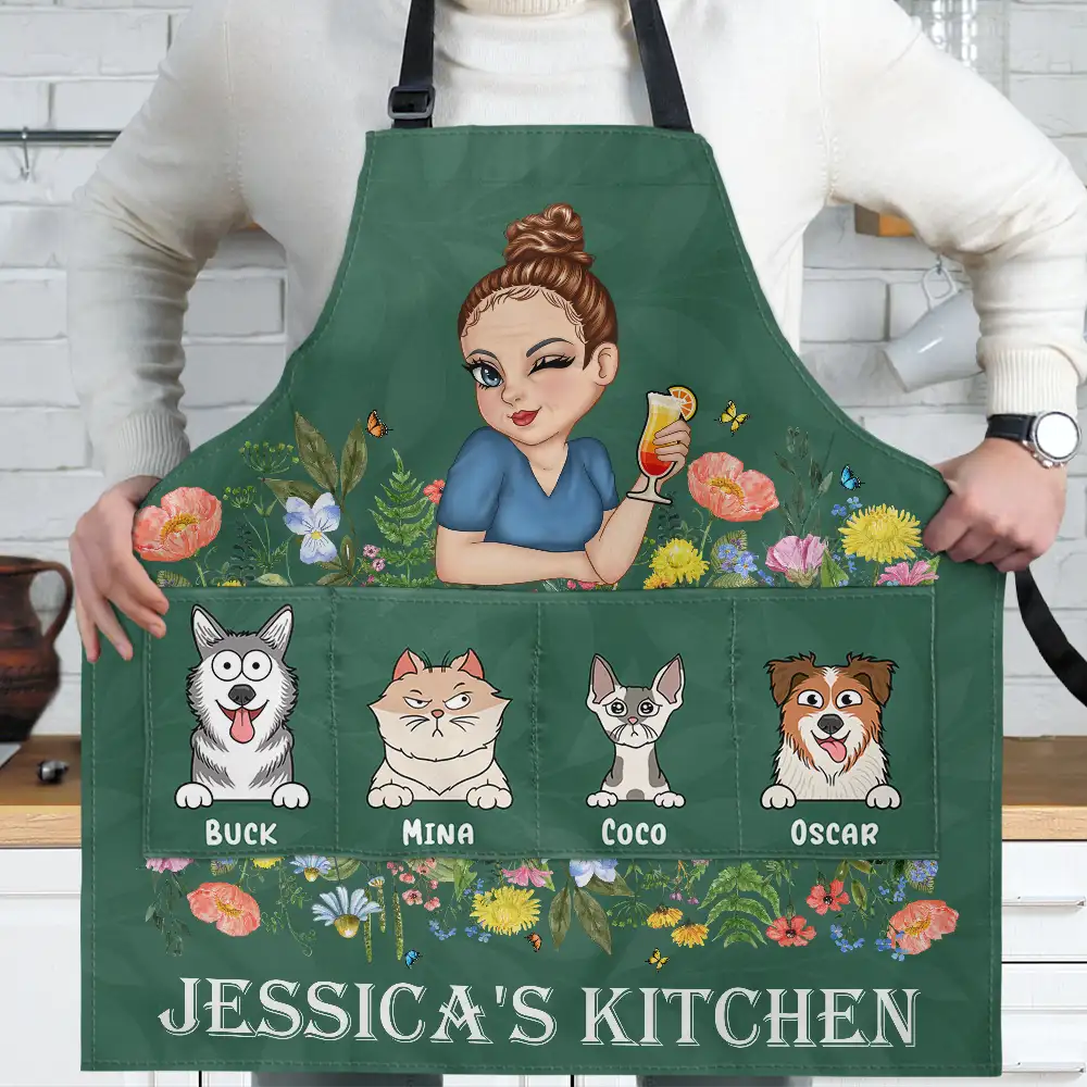 Gift For Grandma, Gift For Mother - Woman Kitchen With Pets - Personalized Apron