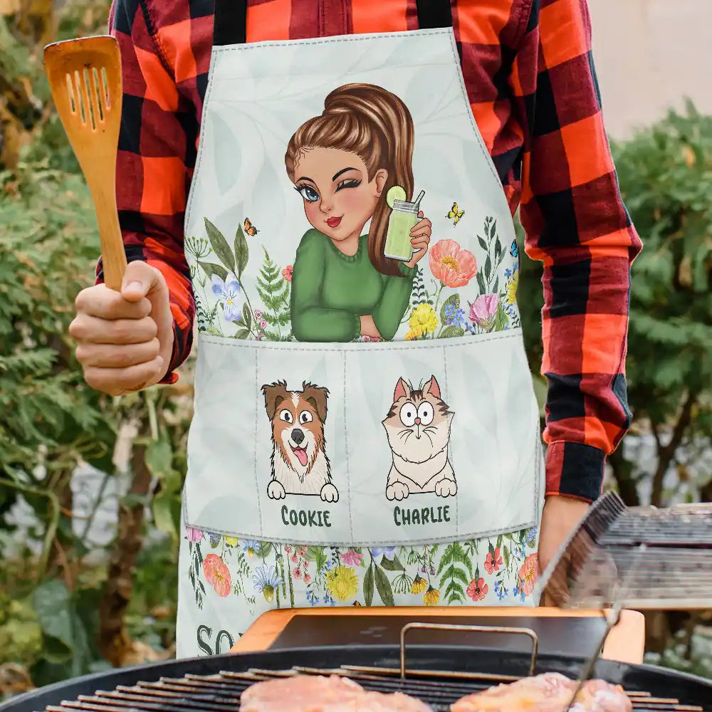 Gift For Grandma, Gift For Mother - Woman Kitchen With Pets - Personalized Apron