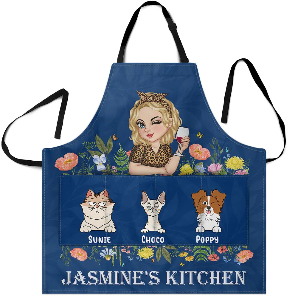 Woman Kitchen With Pets - Personalized Apron