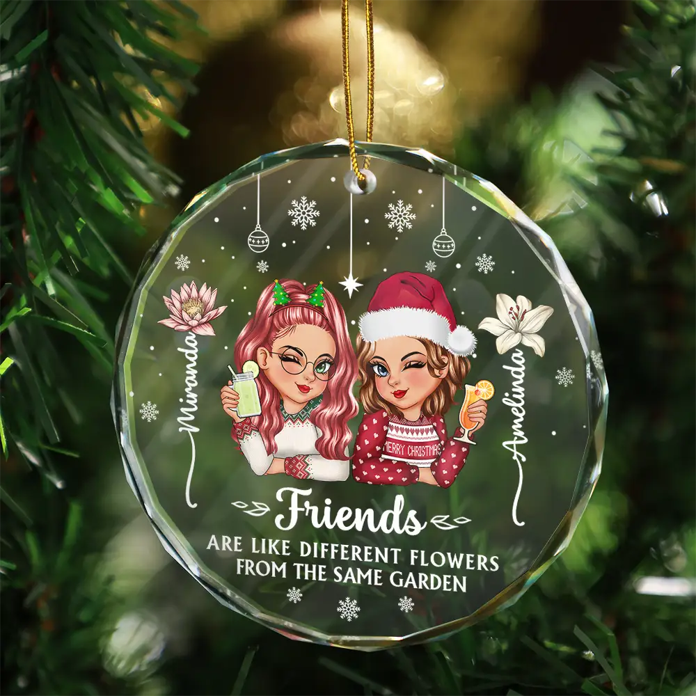 Christmas,Gift For Bestie,Gift For Sisters,Happy - Birth Month Flower It Takes A Long Time To Grow An Old Friend - Personalized Circle Glass Ornament