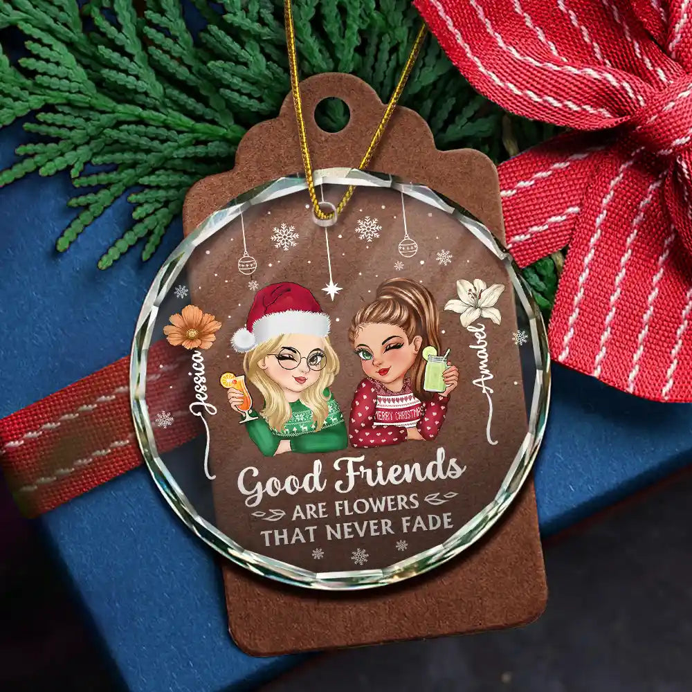 Christmas,Gift For Bestie,Gift For Sisters,Happy - Birth Month Flower It Takes A Long Time To Grow An Old Friend - Personalized Circle Glass Ornament
