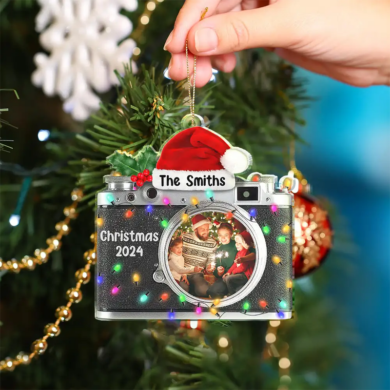 Christmas,Happy,Custom Photo,Family,Parents,Gift For Kids - Custom Photo Camera Shaped Family - Personalized Custom Shaped Acrylic Ornament