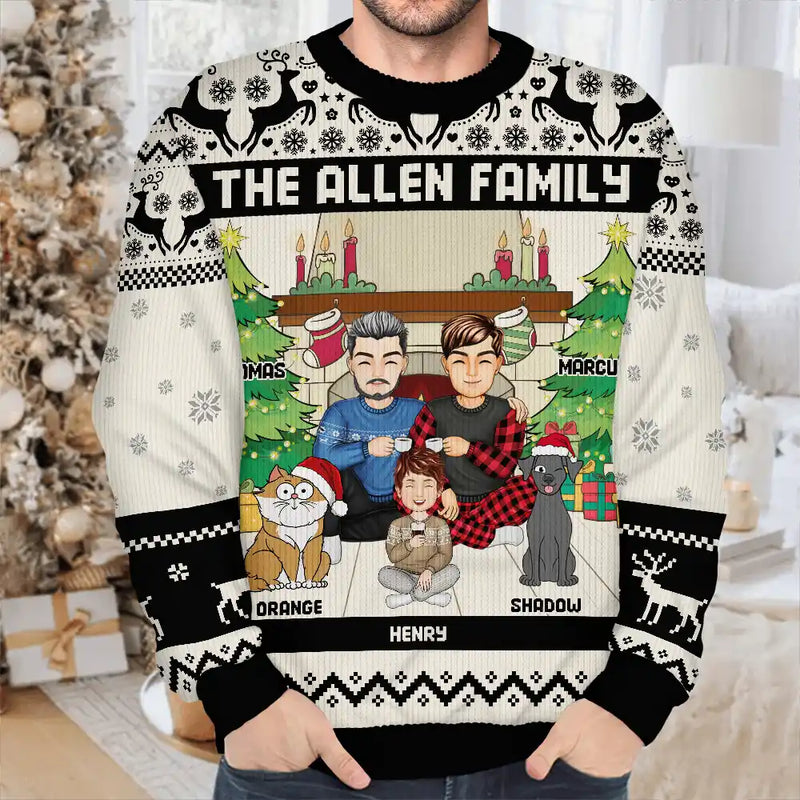 Christmas,Family,Happy,LGBT,Pet Lovers,Dog Lovers,Cat Lovers - Merry Christmas Family - Personalized Unisex Ugly Sweater