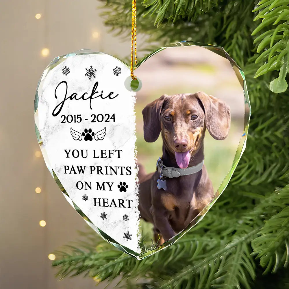 Christmas,Custom Photo,Memorial,Pet Lovers,Dog Lovers,Cat Lovers,Sad - Custom Photo Memorial Missed Beyond Words - Personalized Heart Shaped Glass Ornament