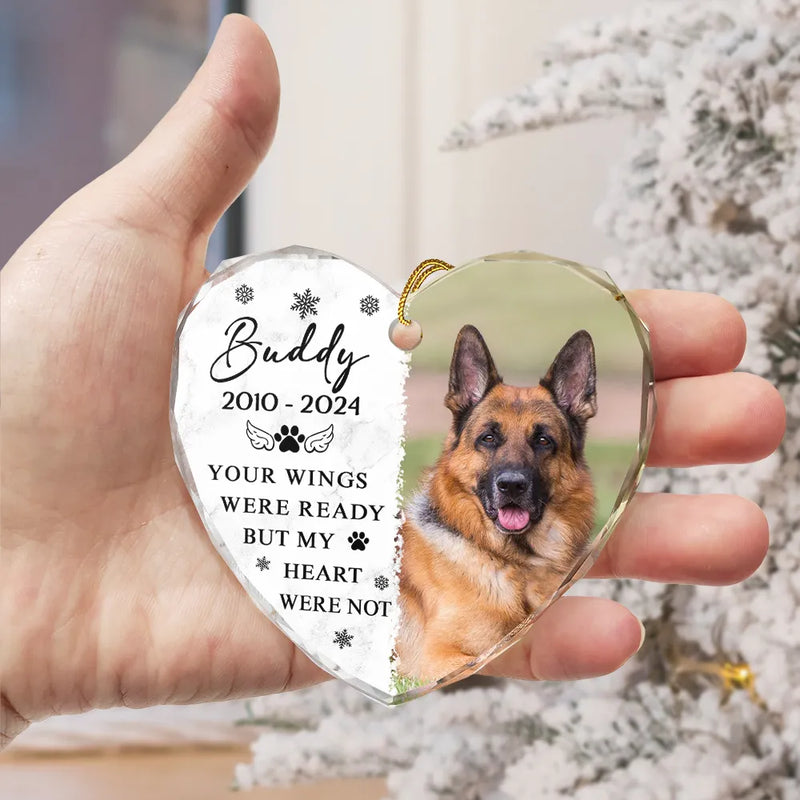 Christmas,Custom Photo,Memorial,Pet Lovers,Dog Lovers,Cat Lovers,Sad - Custom Photo Memorial Missed Beyond Words - Personalized Heart Shaped Glass Ornament