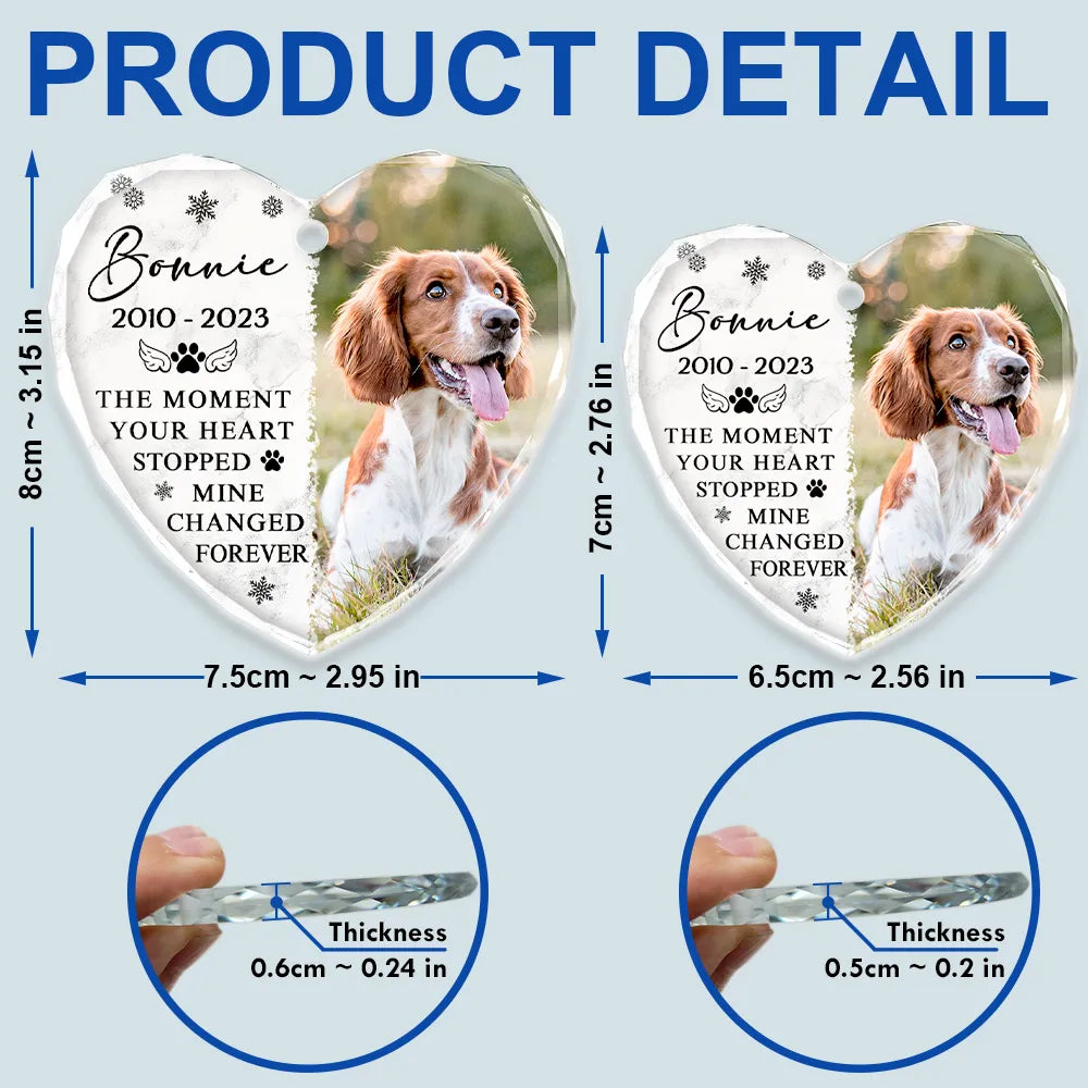 Christmas,Custom Photo,Memorial,Pet Lovers,Dog Lovers,Cat Lovers,Sad - Custom Photo Memorial Missed Beyond Words - Personalized Heart Shaped Glass Ornament