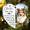 Christmas,Custom Photo,Memorial,Pet Lovers,Dog Lovers,Cat Lovers,Sad - Custom Photo Memorial Missed Beyond Words - Personalized Heart Shaped Glass Ornament