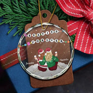 Gift For Sisters, Gift For Bestie, Gift For Sibling - Christmas Besties Forever Bracelets - Personalized Circle Glass Ornament

