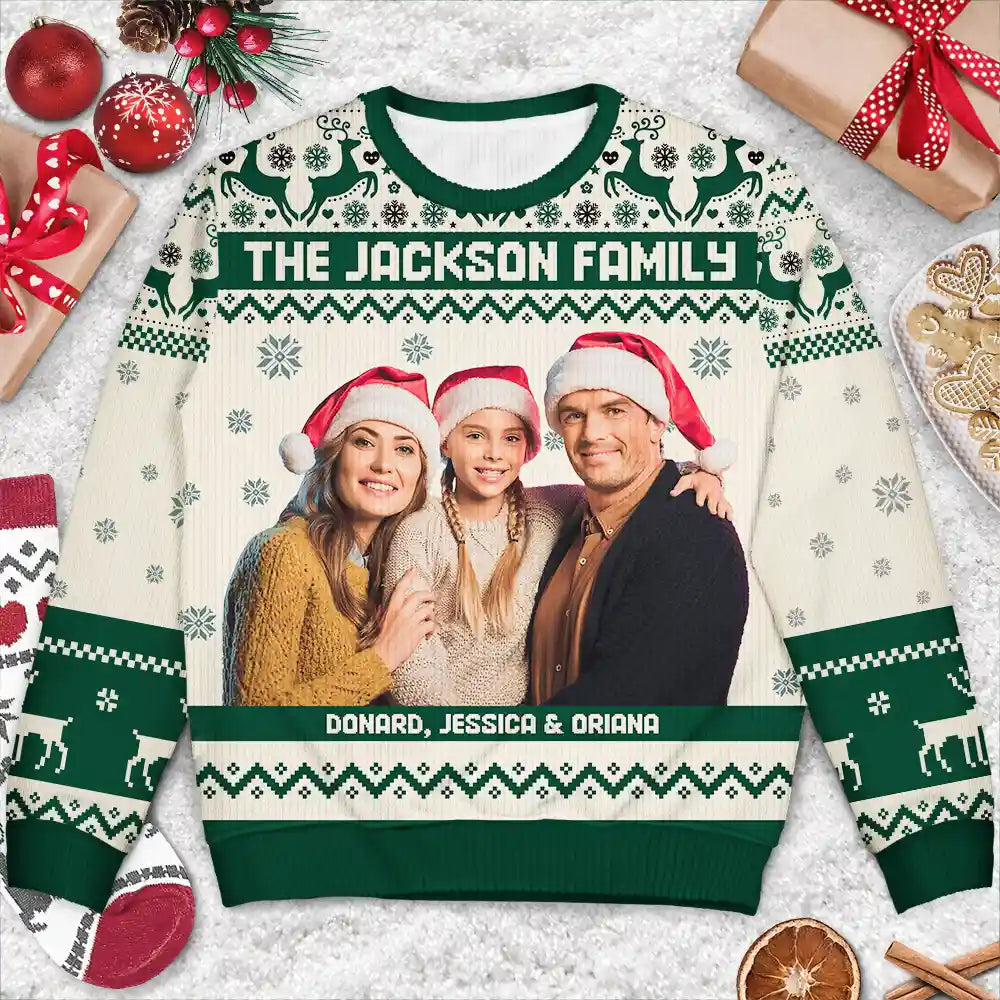 Christmas,Family,Parents,Gift For Kids,Custom Photo,Happy - Custom Photo Family Merry Christmas - Personalized Unisex Ugly Sweater