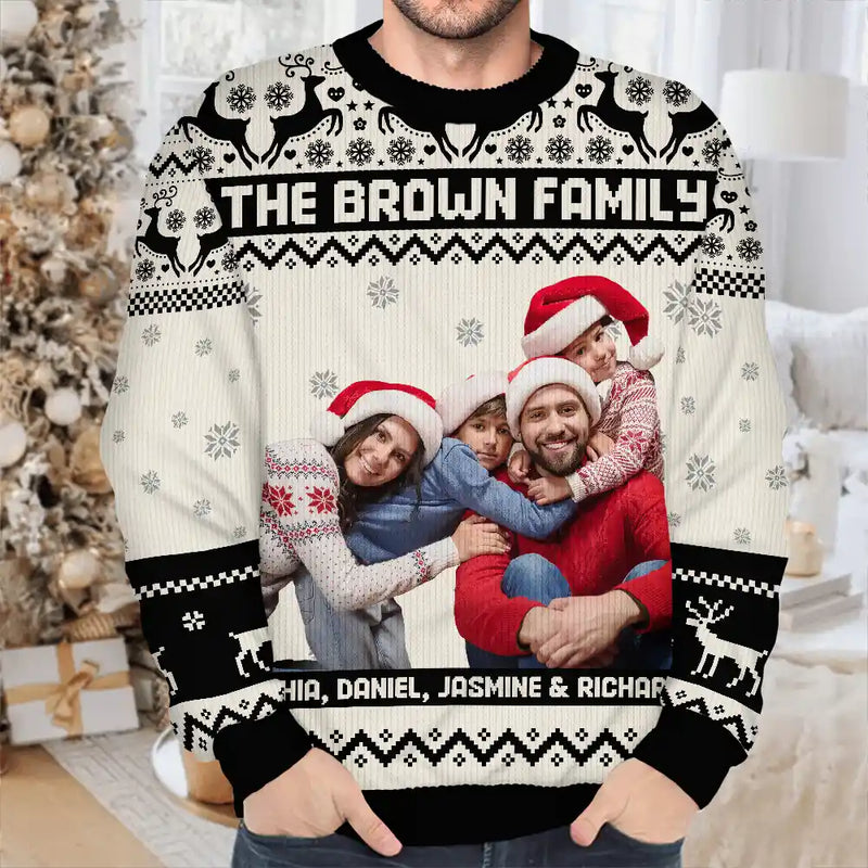 Christmas,Family,Parents,Gift For Kids,Custom Photo,Happy - Custom Photo Family Merry Christmas - Personalized Unisex Ugly Sweater