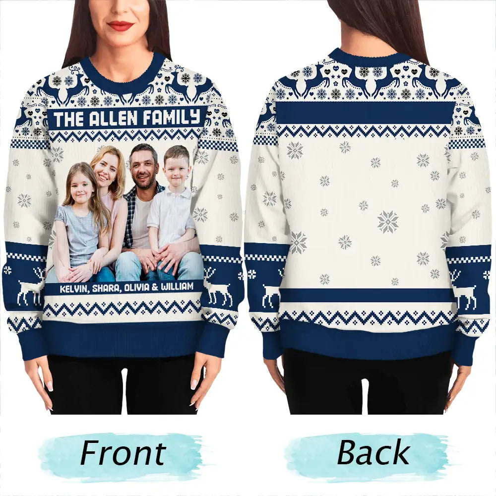 Christmas,Family,Parents,Gift For Kids,Custom Photo,Happy - Custom Photo Family Merry Christmas - Personalized Unisex Ugly Sweater