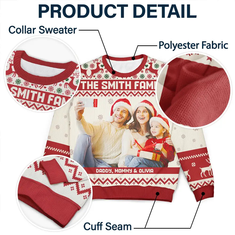 Christmas,Family,Parents,Gift For Kids,Custom Photo,Happy - Custom Photo Family Merry Christmas - Personalized Unisex Ugly Sweater