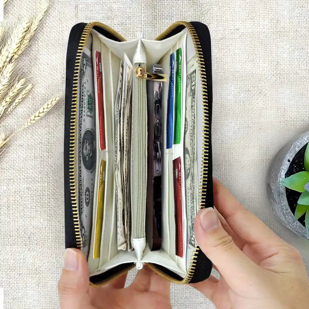 Grand-mère, pot de fleurs et petits-enfants papillons - Portefeuille long en cuir personnalisé 