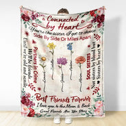 Gift For Bestie - Birth Flower Besties Connected By Heart - Personalized Fleece Blanket, Sherpa Blanket