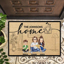 Gift For Couples,Pet Lovers,Dog Lovers,Cat Lovers,Family,Happy - Couple Home With Pet And Kid - Personalized Doormat