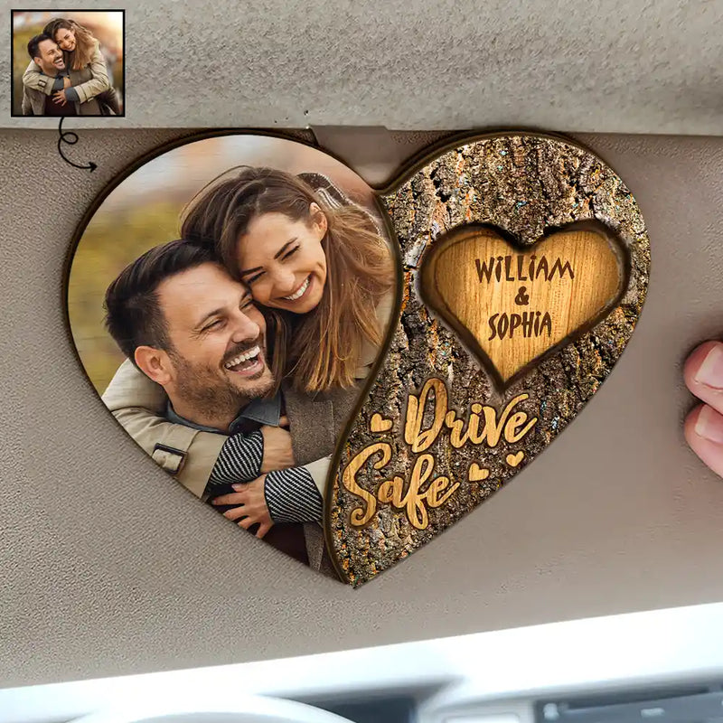 Custom Photo,Gift For Couples,Gift For Husband,Gift For Wife,Gift For Boyfriend,Gift For Girlfriend,Love - Custom Photo Drive Safe Couple Names - Personalized Custom Shaped Car Visor Clip