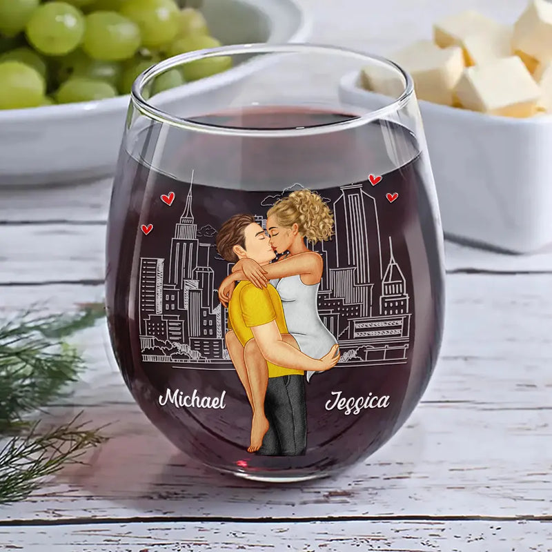 Gift For Couples,Gift For Boyfriend,Gift For Husband,Gift For Wife,Gift For Girlfriend,Love - Kissing Couple In Case I Don't Say It Enough - Personalized Stemless Wine Glass