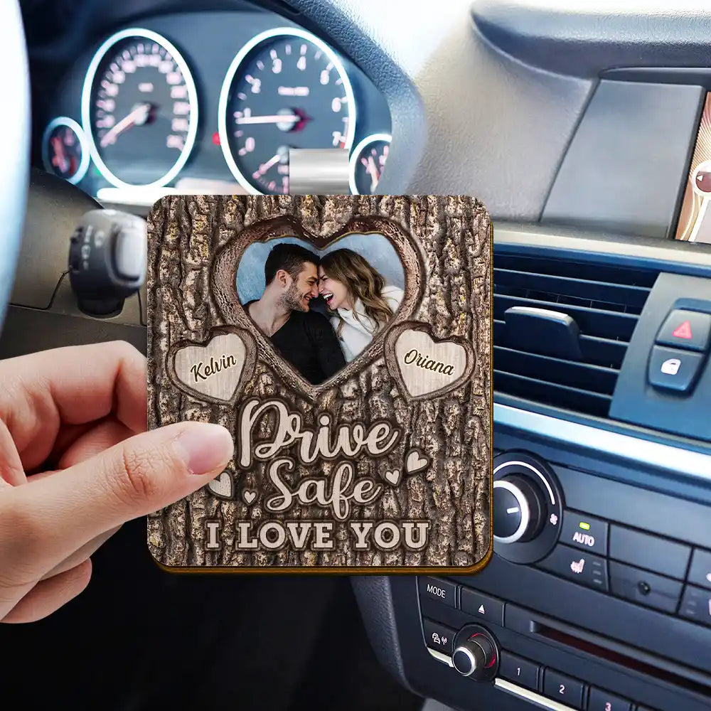 Gift For Couples, Gift For Boyfriend, Gift For Husband, Gift For Wife, Gift For Girlfriend - Custom Photo Drive Safe I Love You Engraved Tree - Personalized Custom Shaped Car Visor Clip