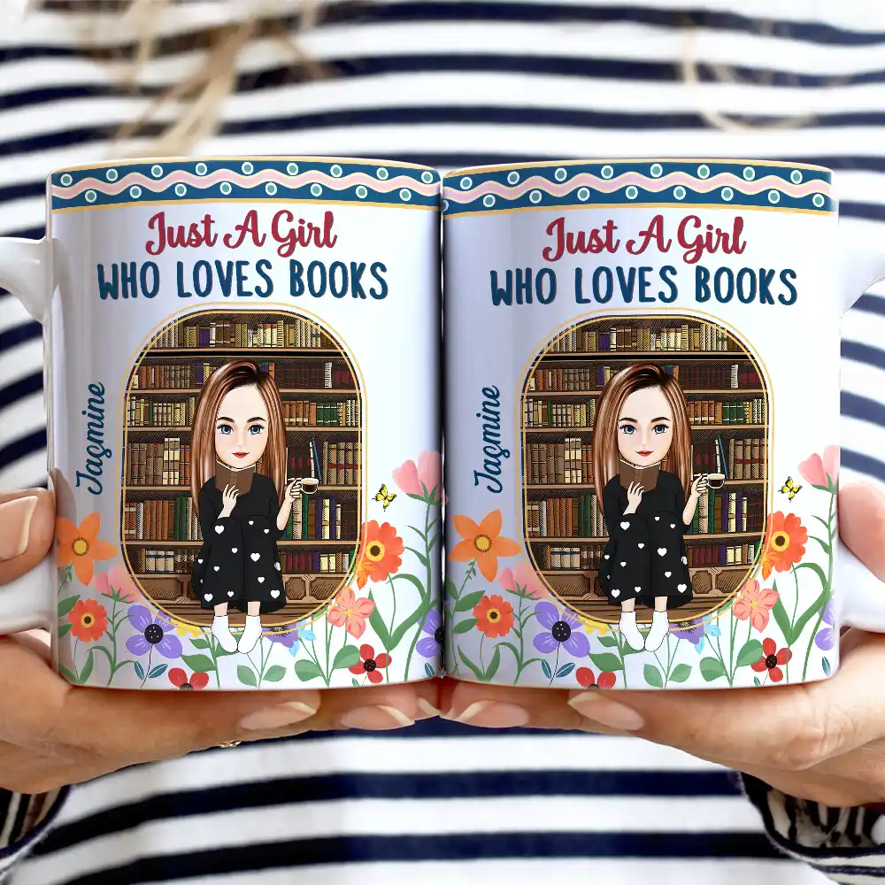 Reading,Gift For Women,Gift For Men,Gift For Yourself,Happy - Just A girl Who Loves Books Flower Garden - Personalized White Edge-to-Edge Mug