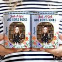 Reading,Gift For Women,Gift For Men,Gift For Yourself,Happy - Just A girl Who Loves Books Flower Garden - Personalized White Edge-to-Edge Mug