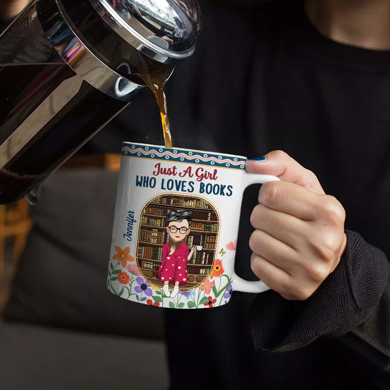 Reading,Gift For Women,Gift For Men,Gift For Yourself,Happy - Just A girl Who Loves Books Flower Garden - Personalized White Edge-to-Edge Mug