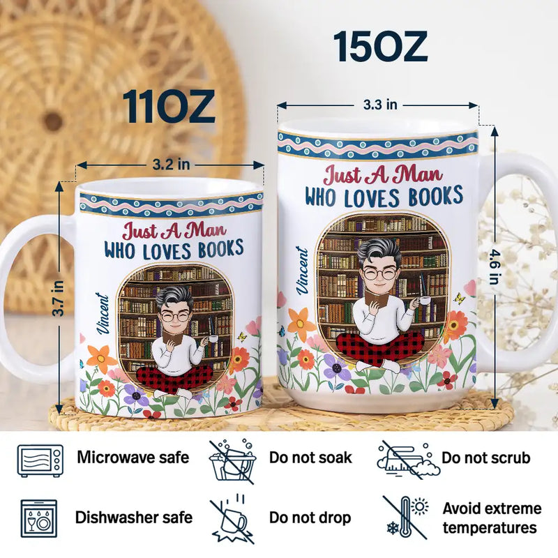 Reading,Gift For Women,Gift For Men,Gift For Yourself,Happy - Just A girl Who Loves Books Flower Garden - Personalized White Edge-to-Edge Mug