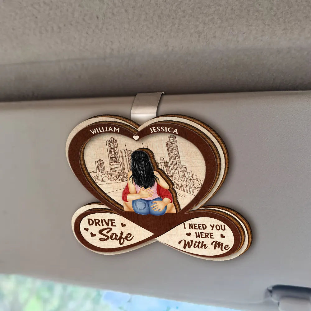 Gift For Couples, Gift For Boyfriend, Gift For Husband, Gift For Wife, Gift For Girlfriend - Couple Hugging I Love You - Personalized Custom Shaped Car Visor Clip