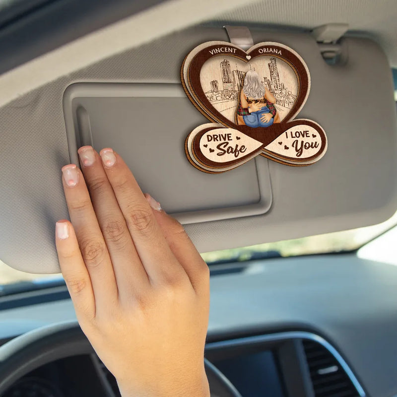 Gift For Couples, Gift For Boyfriend, Gift For Husband, Gift For Wife, Gift For Girlfriend - Couple Hugging I Love You - Personalized Custom Shaped Car Visor Clip