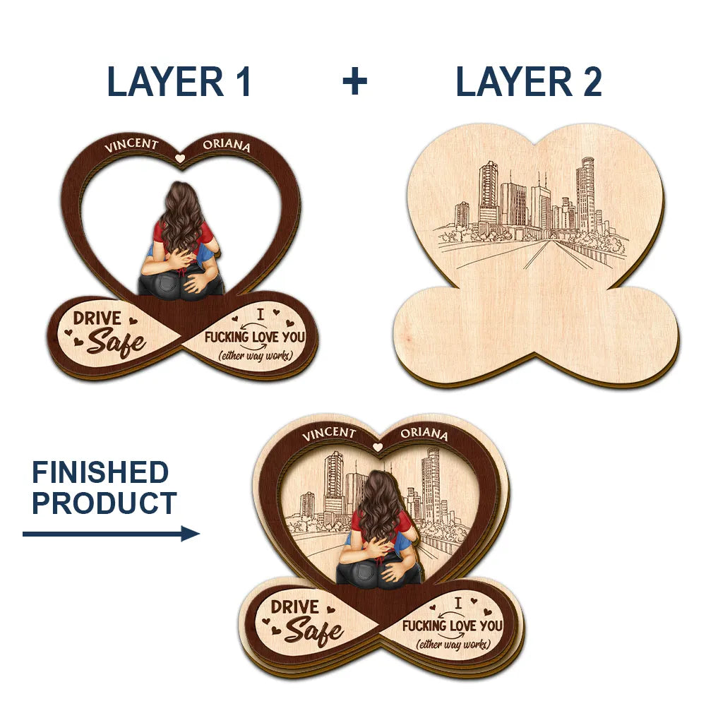 Gift For Couples, Gift For Boyfriend, Gift For Husband, Gift For Wife, Gift For Girlfriend - Couple Hugging I Love You - Personalized Custom Shaped Car Visor Clip