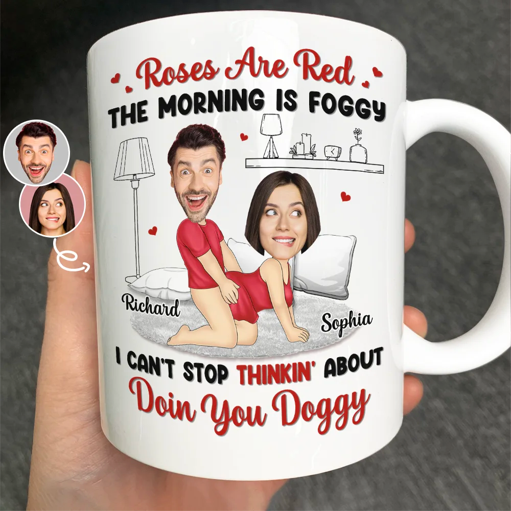 Gift For Couples,Gift For Husband,Gift For Wife,Gift For Boyfriend,Gift For Girlfriend - Custom Photo Couple Roses Are Red The Morning Is Foggy - Personalized Mug
