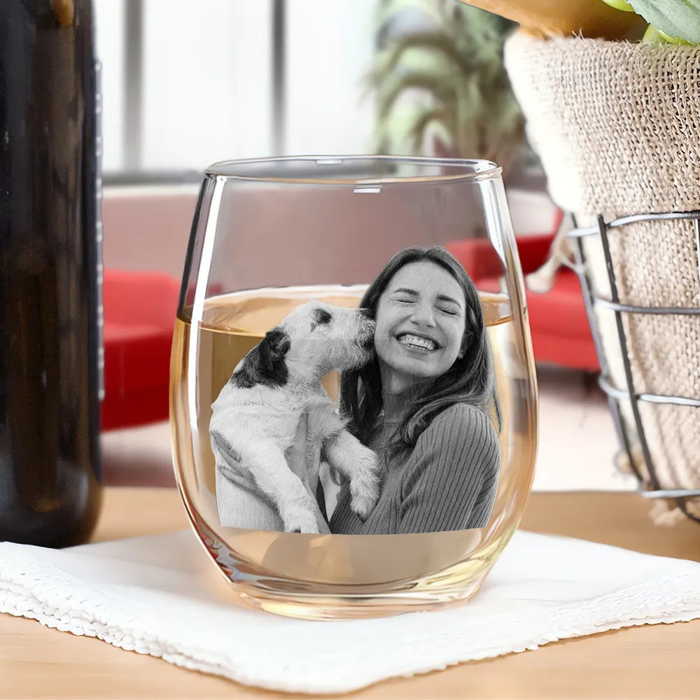 Pet Lovers, Pet Mom, Dog Lovers, Dog Mom, Cat Lovers, Cat Mom - Custom Photo Best Pet Mom Ever - Personalized Stemless Wine Glass