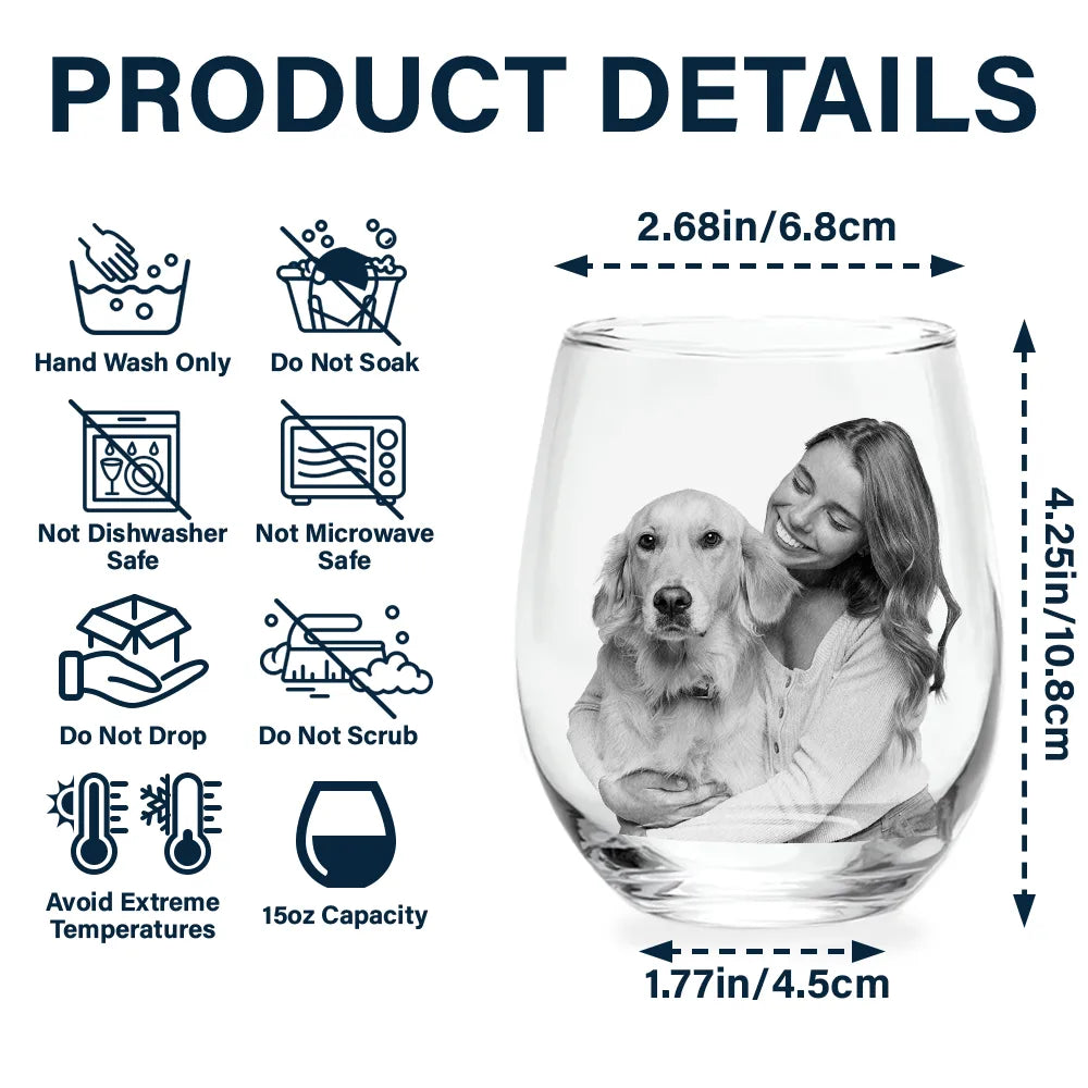 Pet Lovers, Pet Mom, Dog Lovers, Dog Mom, Cat Lovers, Cat Mom - Custom Photo Best Pet Mom Ever - Personalized Stemless Wine Glass