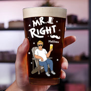 Gift For Couples,Gift For Mother,Gift For Father,Happy - Couple Mr Right Mrs Always Right - Personalized Combo Wine & Beer Glass