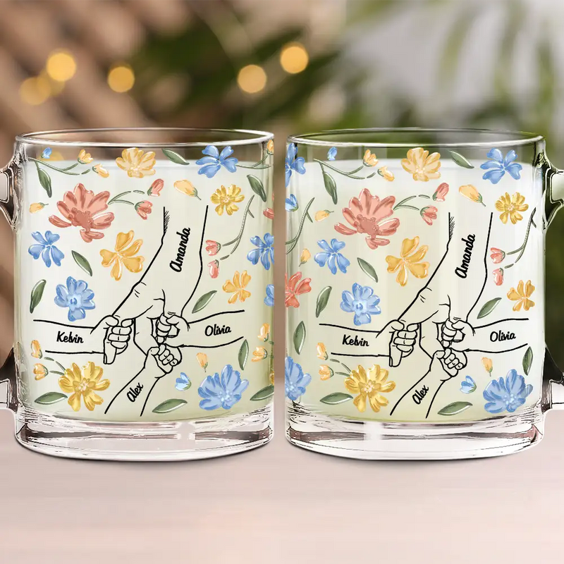 Gift For Grandma, Gift For Mother - Hand In Hand, I Will Always Protect You - Personalized Glass Mug