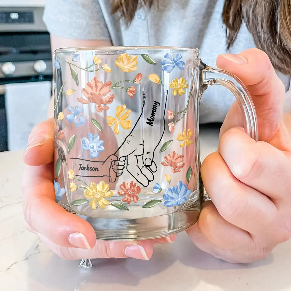 Gift For Grandma, Gift For Mother - Hand In Hand, I Will Always Protect You - Personalized Glass Mug