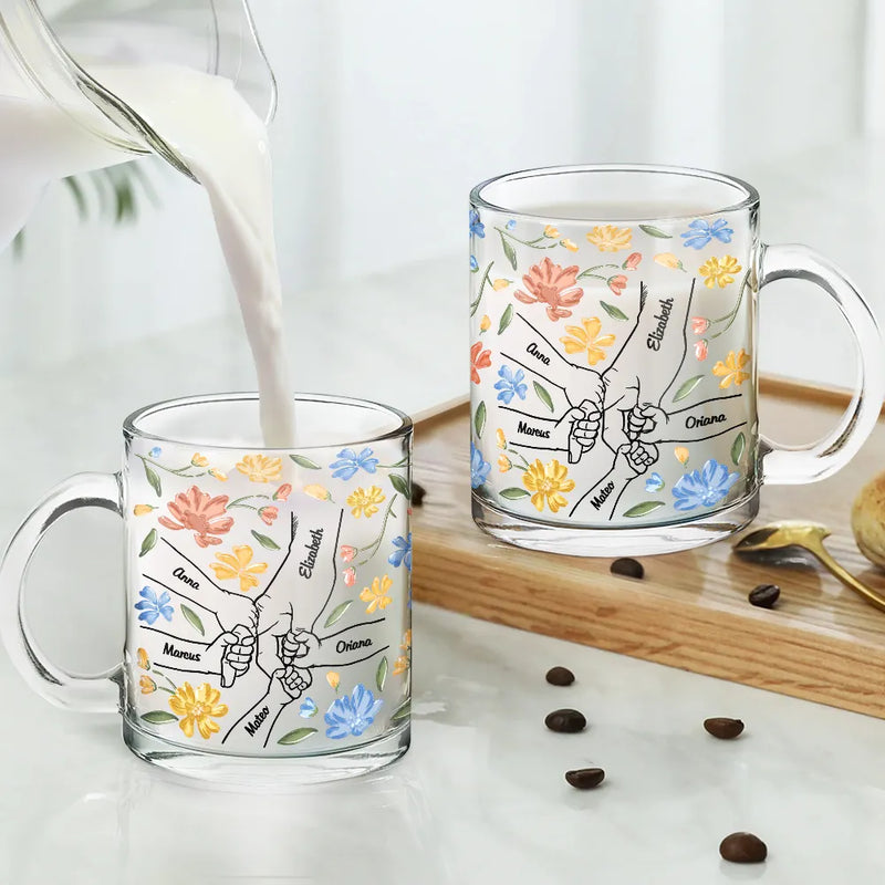 Gift For Grandma, Gift For Mother - Hand In Hand, I Will Always Protect You - Personalized Glass Mug
