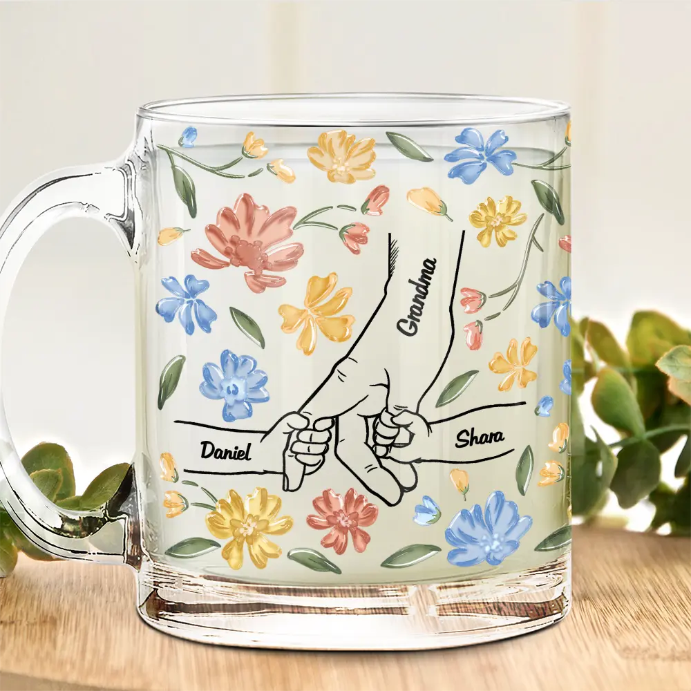 Gift For Grandma, Gift For Mother - Hand In Hand, I Will Always Protect You - Personalized Glass Mug