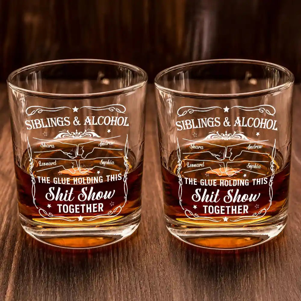 Gift For Brothers,Gift For Bestie,Gift For Sibling,Happy - Friends & Alcohol The Glue Holding This Together - Personalized Whiskey Glass