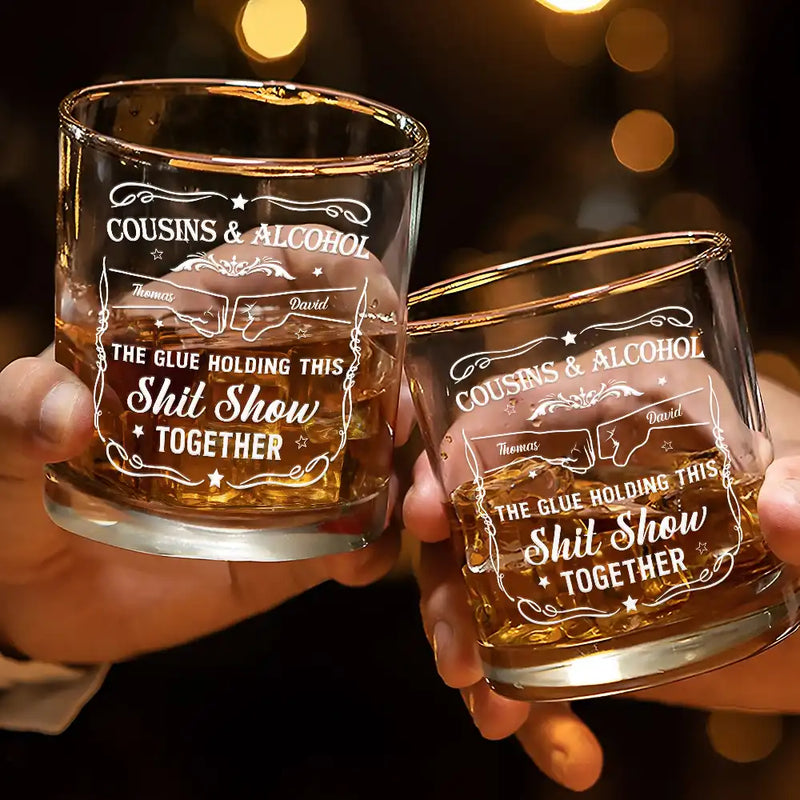 Gift For Brothers,Gift For Bestie,Gift For Sibling,Happy - Friends & Alcohol The Glue Holding This Together - Personalized Whiskey Glass