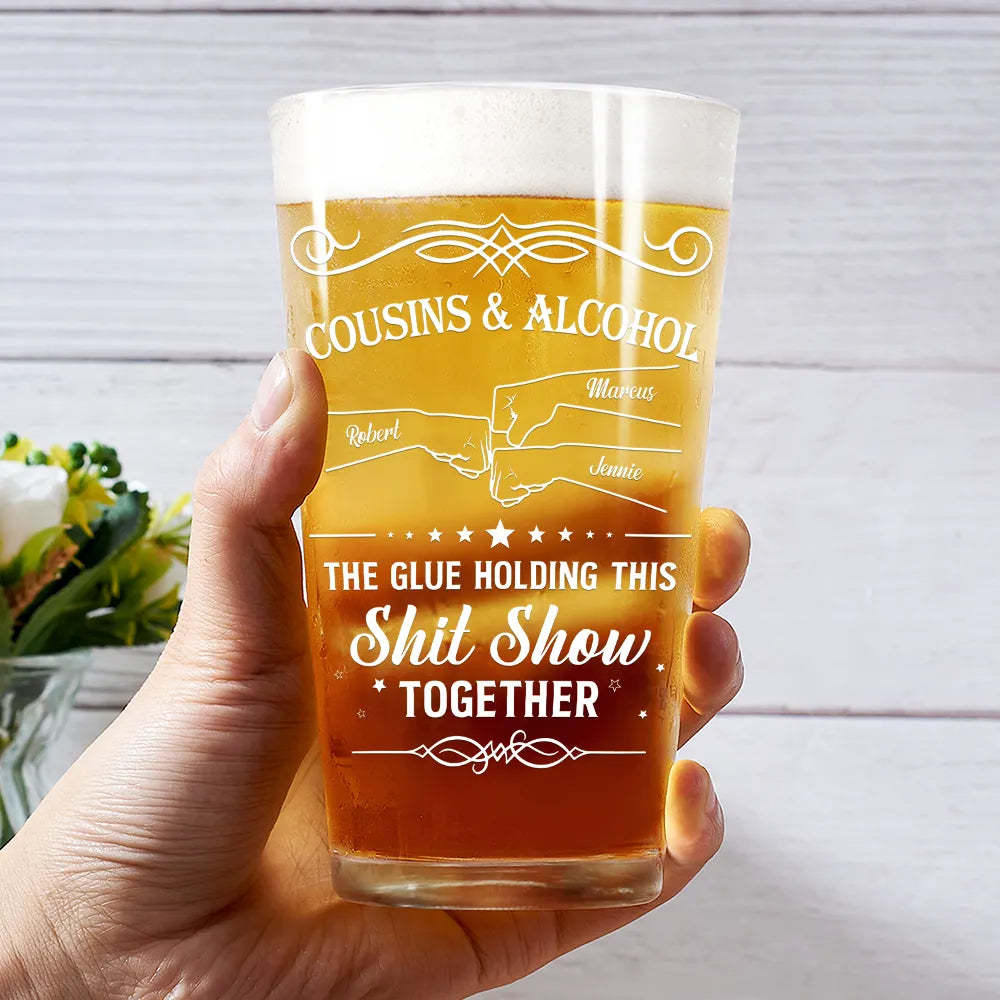 Gift For Brothers, Gift For Bestie, Gift For Sibling - Friends & Alcohol The Glue Holding This Together - Personalized Beer Glass