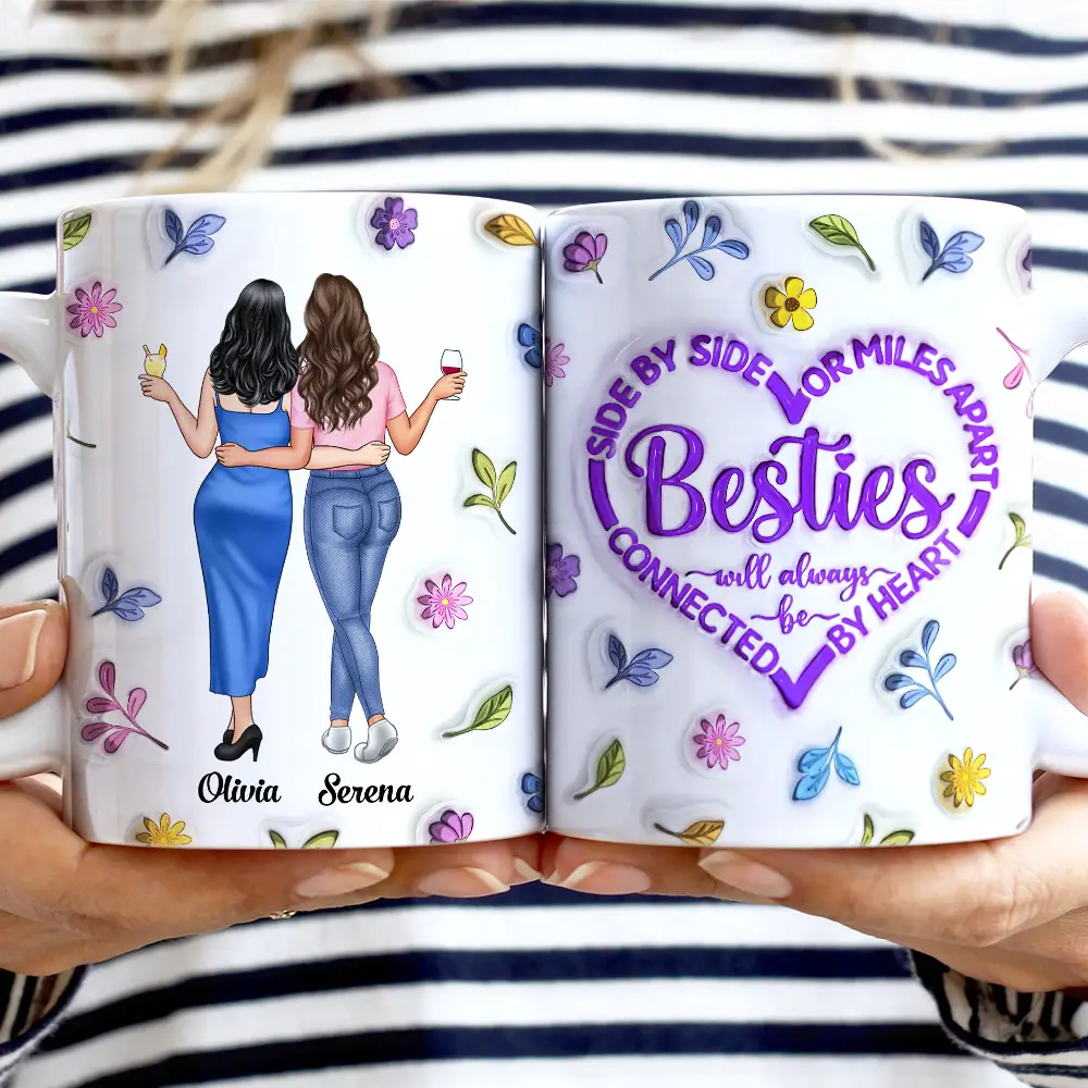 Gift For Bestie,Gift For Sisters,Happy - Sisters Will Always Be Connected By Heart - Personalized White Edge-to-Edge Mug
