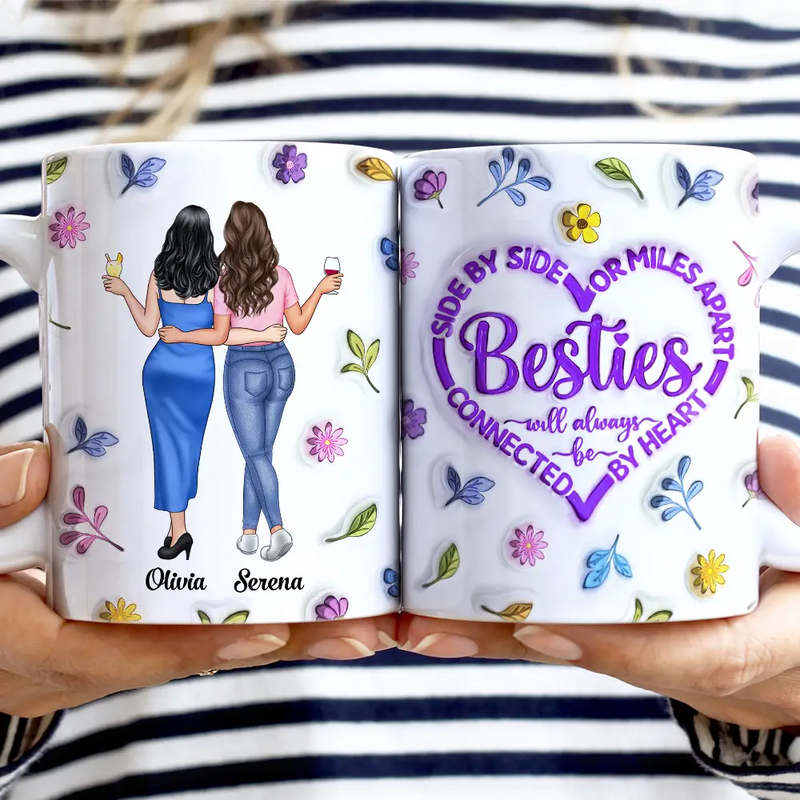 Gift For Bestie,Gift For Sisters,Happy - Sisters Will Always Be Connected By Heart - Personalized White Edge-to-Edge Mug